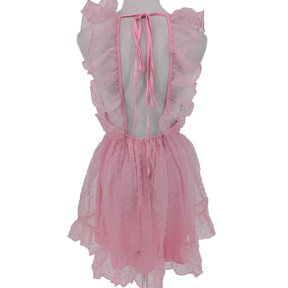 Sugar Thrillz Can't Help Falling Pinafore Dress S Pink Swiss Dot Ruffle Sheer - Picture 3 of 12